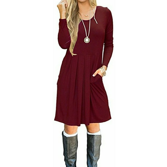 EllaB Dresses & Skirts - Wine Red T-shirt Dress with Pockets